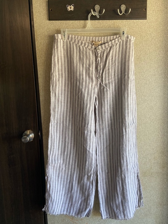XCVI Pants - XCVI 100% linen wide leg pants grey & white stripe XL summer beach natural fiber